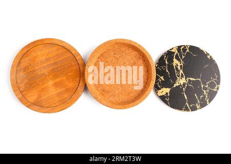 Stylish table coasters and plate on white background Stock Photo