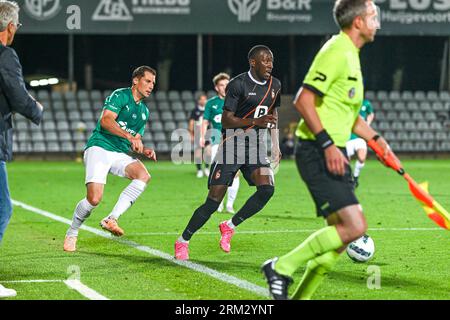 Lommel, Belgien. 26. August 2023. Souleymane Anne (22) von KMSK Deinze, dargestellt während eines Fußballspiels zwischen SK Lommel und KMSK Deinze am dritten Spieltag in der Challenger Pro League für die 2023-2024 am 26. August 2023 in Lommel, Belgien. Quelle: Sportpix/Alamy Live News Stockfoto