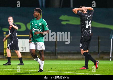 Lommel, Belgien. 26. August 2023. Sven Braken (14) von KMSK Deinze, dargestellt während eines Fußballspiels zwischen SK Lommel und KMSK Deinze am dritten Spieltag in der Challenger Pro League für die 2023-2024 am 26. August 2023 in Lommel, Belgien. Quelle: Sportpix/Alamy Live News Stockfoto