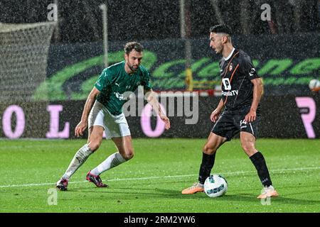 Lommel, Belgium. 26th Aug, 2023. Ayman Kassimi (34) of KMSK Deinze pictured during a soccer game between SK Lommel and KMSK Deinze on the third matchday in the Challenger Pro League for the 2023-2024 on August 26, 2023 in Lommel, Belgium. Credit: sportpix/Alamy Live News Stock Photo