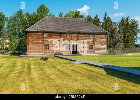Pioneer Housing Pelzlager des Fort Saint James Pelzhandelspostens, British Columbia, Kanada. Stockfoto