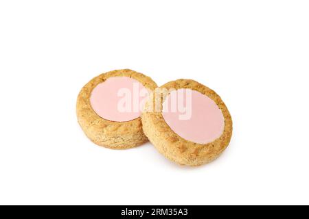Zwei rosafarbene Füllstollen auf weißem Hintergrund Stockfoto