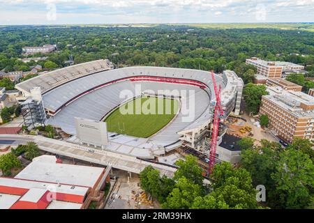 Athens Georgia, University of Georgia Sanford Football Stadium, Luftaufnahme von oben, Gridiron Spielfeld schüsselförmige Sitzplätze Stockfoto