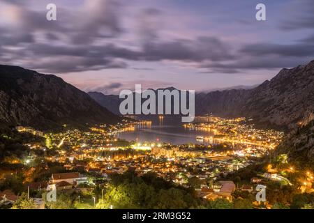 Landscape of Kotor bay at night in Montenegro. Stockfoto