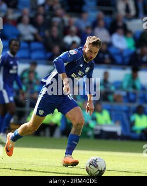 Cardiff, Großbritannien. 26. August 2023. Aaron Ramsey von Cardiff City in Aktion. EFL Skybet Championship Match, Cardiff City gegen Sheffield Mittwoch im Cardiff City Stadium in Cardiff, Wales am Samstag, den 26. August 2023. Dieses Bild darf nur zu redaktionellen Zwecken verwendet werden. Nur redaktionelle Verwendung, Bild von Andrew Orchard/Andrew Orchard Sports Photography/Alamy Live News Credit: Andrew Orchard Sports Photography/Alamy Live News Stockfoto