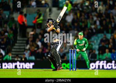 LONDON, VEREINIGTES KÖNIGREICH. 26. August 2023. Laurie Evans von Manchester Originals (Capt.) während des Eliminator – Manchester Originals vs Southern Brave auf dem Kia Oval Cricket Ground am Samstag, den 26. August 2023 in LONDON. Quelle: Taka Wu/Alamy Live News Stockfoto