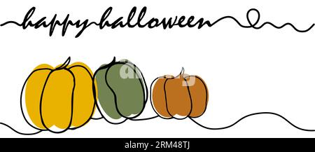 Reife Kürbisse in verschiedenen Farben im Strichkunststil, Banner mit Kopierbereich auf weißem Hintergrund, Konzept von Happy halloween, Herbsternte, halloween Stock Vektor