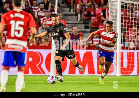 Granada, Spain. 26th Aug, 2023. GRANADA, SPAIN - AUGUST 26: Martin Valjent of RCD Mallorca control the ball during the match between Granada CF and RCD Mallorca of La Liga EA Sports on August 26, 2023 at Nuevo Los Carmenes in Granada, Spain. (Photo by Samuel Carreño/ Credit: Px Images/Alamy Live News Stock Photo