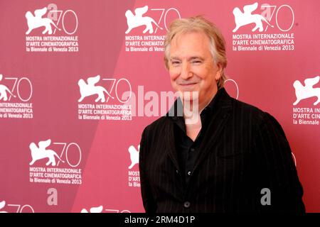 Bildnummer: 60434770  Datum: 04.09.2013  Copyright: imago/Xinhua (130904) -- VENICE, Sept. 4, 2013 (Xinhua) Actor Alan Rickman poses at the photocall of the screening of Une promesse during the 70th Venice Film Festival, in Lido of Venice, Italy, on Sept. 4, 2013. (Xinhua/Xu Nizhi) ITALY-VENICE-FILM-FESTIVAL-UNE PROMESSE PUBLICATIONxNOTxINxCHN Kultur Entertainment People Film 70 Internationale Filmfestspiele Venedig xas x0x 2013 quer premiumd      60434770 Date 04 09 2013 Copyright Imago XINHUA  Venice Sept 4 2013 XINHUA Actor Alan Rickman Poses AT The photo call of The Screening of Une Promes Stock Photo