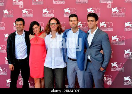 Bildnummer: 60434779  Datum: 04.09.2013  Copyright: imago/Xinhua (130904) -- VENICE, Sept. 4, 2013 (Xinhua) ¨CMexican director David Pablos(2nd R),actor Rodrigo Azuela(1st R),actress Maria Renee Prudencio (3rd L) pose at the photocall of the screening of La vida despues during the 70th Venice Film Festival, in Lido of Venice, Italy, on Sept. 4, 2013. (Xinhua/Xu Nizhi) ITALY-VENICE-FILM FESTIVAL-LA VIDA DESPUES PUBLICATIONxNOTxINxCHN Kultur Entertainment People Film 70 Internationale Filmfestspiele Venedig xas x0x 2013 quer premiumd      60434779 Date 04 09 2013 Copyright Imago XINHUA  Venice S Stock Photo