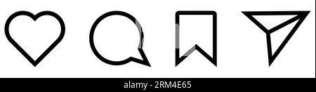 Instagram-Symbole für soziale Medien. Symbole „gefällt mir“, „kommentieren“, „teilen“ und „speichern“. Vektorillustration isoliert auf weißem Hintergrund Stock Vektor