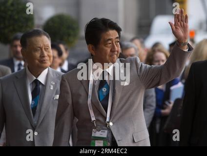 Bildnummer: 60444130  Datum: 06.09.2013  Copyright: imago/Xinhua Japan s Prime Minister Shinzo Abe (Front) arrives at the Teatro Colon, where the opening ceremony of the 125th session of the International Olympic Committee (IOC) was held, in Buenos Aires, Argentina, on Sept. 6, 2013. The session would elect a new IOC president and decide on the host city of the 2020 Olympic Games. The candidacy cities are Istanbul, Tokyo and Madrid. (Xinhua /Martin Zabala) (rt) (sp) ARGENTINA-BUENOS AIRES-IOC ASSEMBLY PUBLICATIONxNOTxINxCHN People Politik xns x0x 2013 quer premiumd     60444130 Date 06 09 2013 Stock Photo