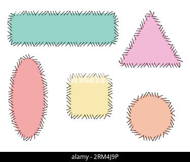 Ethnic frames, border Set. Hand drawn paint brush ornament, doodle line strokes and fills, colorful palette. Variaty of geometric shapes. Empty frames Stock Vektor