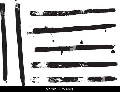 Set of thin and elongated brush painting strokes, set of vector stroke resources Stock Vector