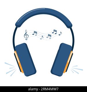 Kopfhörer. Kopfhörersymbol. Musik-Logo. Höhenschlüssel mit Noten auf gewellten Linien. Musikkonzept. Vektorillustration Stock Vektor