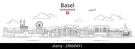 Basler Stadtbild-Linie Kunst-Vektor-Illustration Stock Vektor