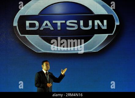 Bildnummer: 60489601 Datum: 17.09.2013 Copyright: imago/Xinhua JAKARTA, -- Nissan Motor President und Chief Executive Officer Carlos Ghosn spricht bei der Eröffnungszeremonie von Datsun Automobile in Jakarta, Indonesien, am 17. September 2013. Datsun kehrt nach 32 Jahren nach Indonesien zurück. (Xinhua/Agung Kuncahya B.)(lrz) INDONESIA-JAKARTA-LAUNCH-DATSUN PUBLICATIONxNOTxINxCHN Wirtschaft People x0x xkg 2013 quer premiumd 60489601 Datum 17 09 2013 Copyright Imago XINHUA Jakarta Nissan Engine President und Chief Executive Officer Carlos Ghosn spricht BEI der Eröffnungszeremonie von Datsun Automobiles in Stockfoto