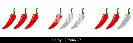 Hot Pepper-Symbole eingestellt. Peppery-Werte. Mild, scharf und heiß. Vektorillustration isoliert auf weißem Hintergrund Stock Vektor