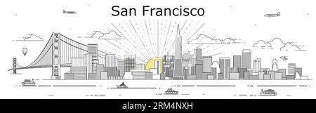 San Francisco Stadtbild Linie Kunst Vektor Illustration Stock Vektor
