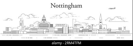 Nottingham cityscape line art vector illustration Stock Vector