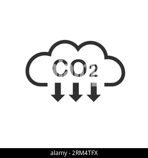 Kohlendioxidemissionen. Symbol für schwarze Wolke und co2-Reduzierung. Symbol für Luftverschmutzung. Vektorillustration isoliert auf weißem Hintergrund. Stock Vektor