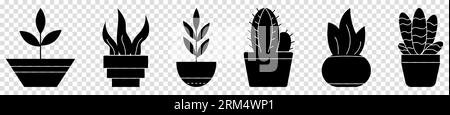 Set of house plants flat icons. Vector illustration isolated on transparent background Stock Vector