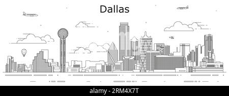 Dallas City Scape Linie Kunst Vektor Illustration Stock Vektor