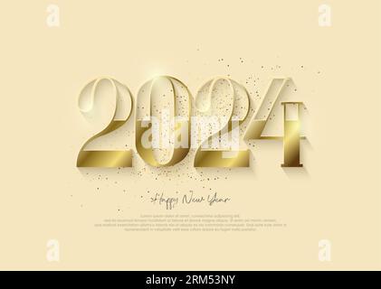Goldenes Neujahr 2024, dünner, luxuriöser und eleganter Premium-Vektorhintergrund. Stock Vektor