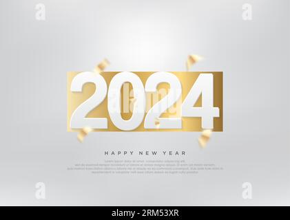 Schlichter Neujahrshintergrund 2024, mit luxuriöser Goldfarbe auf Papier. Stock Vektor