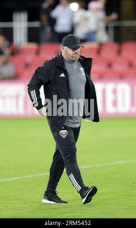 26. August 2023: Wayne Rooney, Head Coach von D.C. United, verlässt das Feld nach einem MLS-Fußballspiel zwischen der D.C. United und der Philadelphia Union auf dem Audi Field in Washington DC. Justin Cooper/CSM Stockfoto