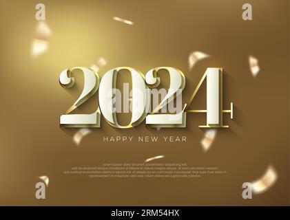 Goldener Hintergrund 2024 Happy New Year, Poster Banner Template Design für Social Media Post. Stock Vektor