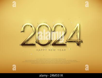 Goldenes Neujahr 2024, dünner, luxuriöser und eleganter Premium-Vektorhintergrund. Stock Vektor