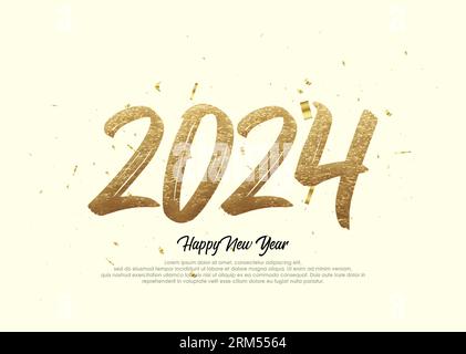 2024 happy new year vector background with gold glitter brush numbers. Stock Vektor