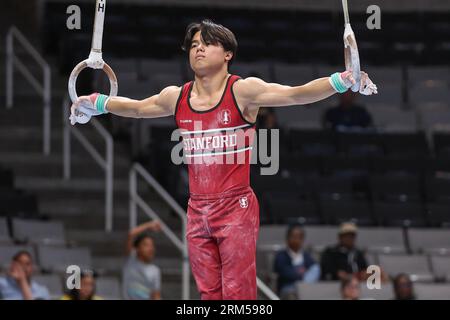 26. August 2023: Asher Hong nimmt an den Rings während des Men's Day 2 der US-Turniermeisterschaften 2023 im SAP Center in San Jose, KALIFORNIEN, Teil. Kyle Okita/CSM Stockfoto