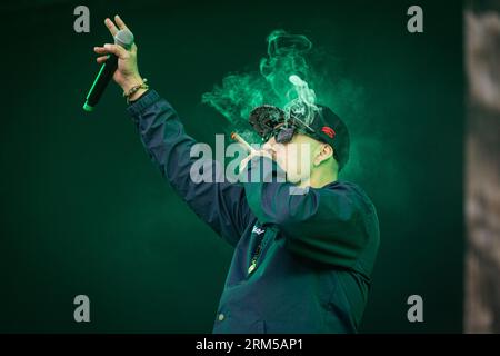 Paris, France. 26th Aug, 2023. B-Real from Cypress Hill band performs on stage during the live concert. The third day of 20th edition of the French music festival Rock en Seine has been headlined by the British duo The Chemical Brothers, at Domaine National de Saint-Cloud. Credit: SOPA Images Limited/Alamy Live News Stock Photo