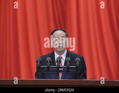 Bildnummer: 60646815  Datum: 28.10.2013  Copyright: imago/Xinhua (131028) -- BEIJING, Oct. 28, 2013 (Xinhua) -- Wang Qishan, a member of the Standing Committee of the Political Bureau of the Communist Party of China (CPC) Central Committee and secretary of the CPC Central Commission for Discipline Inspection, addresses the 11th National Women s Congress of China at the Great Hall of the in Beijing, capital of China, Oct. 28, 2013. (Xinhua/Ding Lin) (zwx) CHINA-BEIJING-WOMEN S CONGRESS-OPENING (CN) PUBLICATIONxNOTxINxCHN People Politik xsp x0x 2013 quer      60646815 Date 28 10 2013 Copyright I Stock Photo