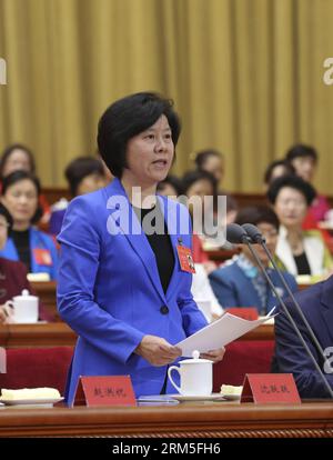 Bildnummer: 60646814  Datum: 28.10.2013  Copyright: imago/Xinhua (131028) -- BEIJING, Oct. 28, 2013 (Xinhua) -- Shen Yueyue, vice chairwoman of the Standing Committee of the National People s Congress, declares the opening of the 11th National Women s Congress of China at the Great Hall of the in Beijing, capital of China, Oct. 28, 2013. (Xinhua/Ding Lin) (zwx) CHINA-BEIJING-WOMEN S CONGRESS-OPENING (CN) PUBLICATIONxNOTxINxCHN People Politik xsp x0x 2013 hoch      60646814 Date 28 10 2013 Copyright Imago XINHUA  Beijing OCT 28 2013 XINHUA Shen  Vice Chairwoman of The thing Committee of The Nat Stock Photo