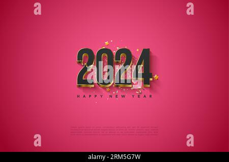 happy new year 2024 with simple and elegant coloring. design premium vector. Stock Vector