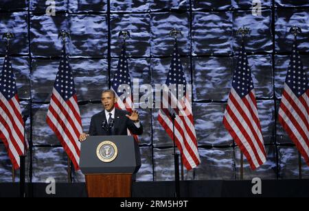 Bildnummer: 60662071  Datum: 31.10.2013  Copyright: imago/Xinhua (131031) -- WASHINGTON D.C., Oct. 31, 2013 (Xinhua) -- U.S. President Barack Obama speaks at the SelectUSA 2013 Investment Summit in Washington D.C. on Oct. 31, 2013. Obama announced first-ever coordinated federal efforts to attract foreign investment and bolster economic recovery. The Obama administration created SelectUSA two years ago as part of a U.S. government-wide initiative to promote foreign direct investment (FDI) in the United States. (Xinhua/Fang Zhe) US-WASHINGTON-FOREIGN INVESTMENT-OBAMA PUBLICATIONxNOTxINxCHN Peopl Stock Photo