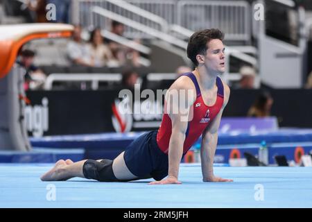 26. August 2023: Dallas Hale nimmt an der Bodenübung während des Men's Day 2 der U.S. Gymnastics Championships 2023 im SAP Center in San Jose, KALIFORNIEN, Teil. Kyle Okita/CSM Stockfoto