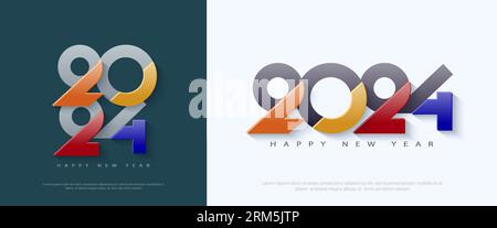 Modern design of 2024 happy new year numbers in colorful colors. premium for poster, banner, social greeting and new year 2024 celebration. Stock Vektor