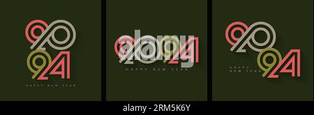 Moderne Nummer 2024 Frohes neues Jahr. Mit einer Premium-Designlinie. Premium für Poster, Banner, gesellige Begrüßung und Neujahrsfeier 2024. Stock Vektor