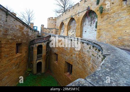 Bildnummer: 60684832  Datum: 02.11.2013  Copyright: imago/Xinhua Photo taken on Nov. 2, 2013 shows a part of the Burg Hohenzollern in Hechingen, Germany. Burg Hohenzollern is a castle considered to be the ancestral seat of the Hohenzollern family, which emerged in the Middle Ages and eventually became German Emperors. The castle was first constructed in the early 11th century and completely destroyed in 1423. The current version of the castle was rebuilt in mid-19th century. The castle becomes a popular tourist destination today as it is still privately owned by the descendants of the Hohenzol Stock Photo