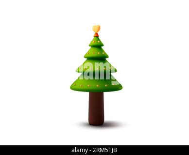 3d pine tree with gold heart on top, minimal style, isolated on white background. Christmas tree icon. Nature Vector illustration. Vector illustration Stock Vektor
