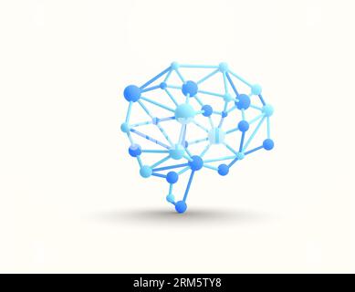 3D moderner Brain Link Connected Point Logo Vektor. Digitales menschliches Gehirn, Partikel-Plexus-Struktur, abstrakte künstliche Intelligenz futuristische Technologie und Wissenschaft Stock Vektor Illustration. Vektorillustration Stock Vektor