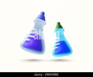 3d chemical lab glasses with cap, minimal style, isolated on white background. 3d chemistry laboratory icon. Science and exam vector illustration. Vector illustration Stock Vector