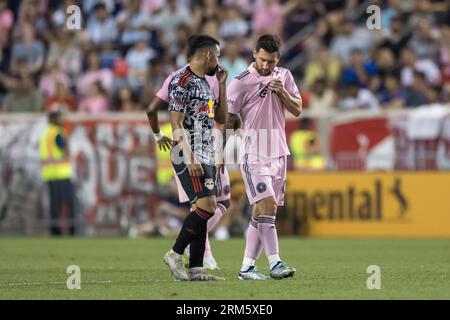 Harrison, Vereinigte Staaten Von Amerika. 26. August 2023. Lionel Messi von The Inter Miami während und Luquinhas New York Red Bulls, ein Spiel, das für Major League Soccer (MLS) in der Red Bull Arena in der Stadt Harrison in den Vereinigten Staaten am Samstag, 26 gültig ist. Quelle: Brasilien Photo Press/Alamy Live News Stockfoto