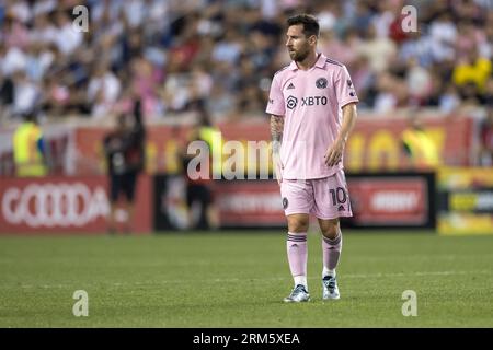 Harrison, Vereinigte Staaten Von Amerika. 26. August 2023. Lionel Messi von The Inter Miami während eines Spiels gegen die New York Red Bulls, ein Spiel, das für Major League Soccer (MLS) in der Red Bull Arena in der Stadt Harrison in den Vereinigten Staaten am Samstag, 26 gültig ist. Quelle: Brasilien Photo Press/Alamy Live News Stockfoto