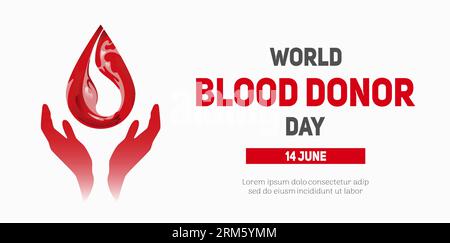 Nationaler Spendertag. Horizontales Banner. Blutfluss, Tropfenform. Realistische Darstellung. Hämophilie. Blutkrankheiten. Für Banner, Website, Pos. Stock Vektor