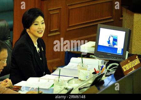 Bildnummer: 60758318  Datum: 26.11.2013  Copyright: imago/Xinhua     (131126) -- BANGKOK, Nov. 26, 2013 (Xinhua) -- Thai Prime Minister Yingluck Shinawatra debates at the Parliament House in Bangkok, Thailand, Nov. 26, 2013. (Xinhua/Rachen Sageamsak) THAILAND-BANGKOK-PM-DEBATE PUBLICATIONxNOTxINxCHN People Politik x0x xkg 2013 quer Stock Photo